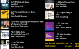 Streamed content lineup starting at 9 am Pacific Thursday 12/11