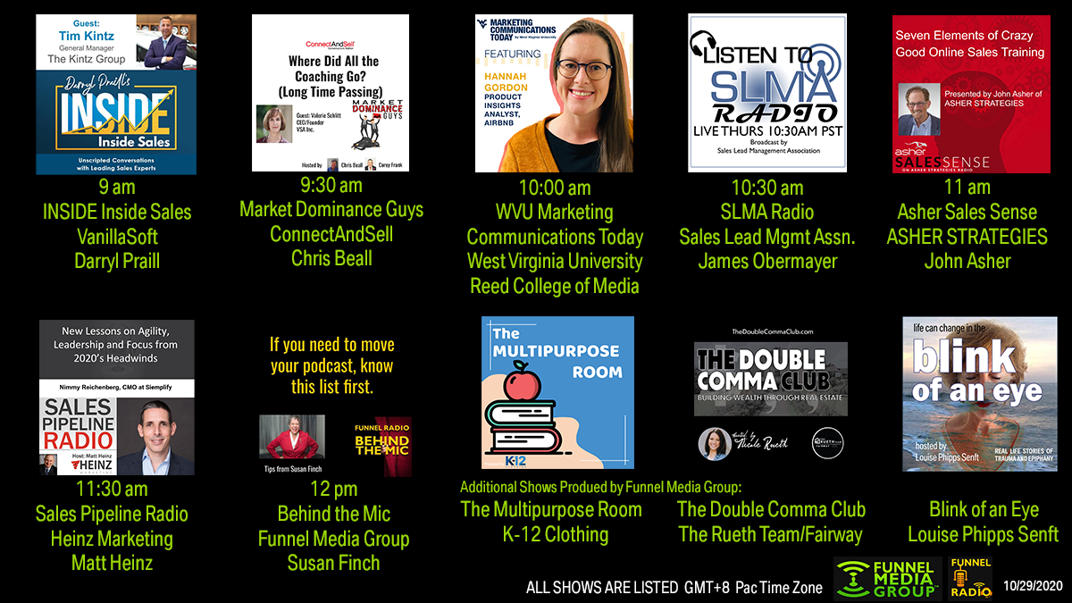 VanillaSoft, ConnectAndSell, UncommonPro, West Virginia University, Sales Lead MAangement Association, Heinz Marketing, Asher Strategies, Funnel Media Group