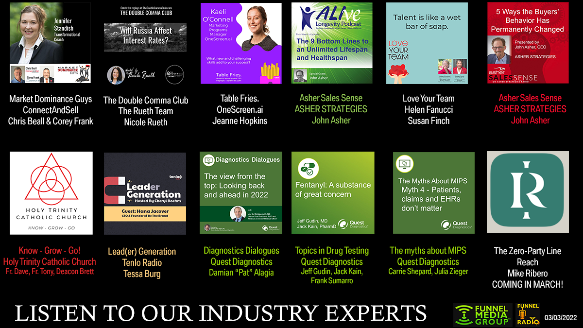 ConnectAndSell, Branch49, The Rueth Team, OneScreen.ai, Asher Longevity Institute, LoveYourTeam, Asher Strategies, Tenlo, Quest Diagnostics.